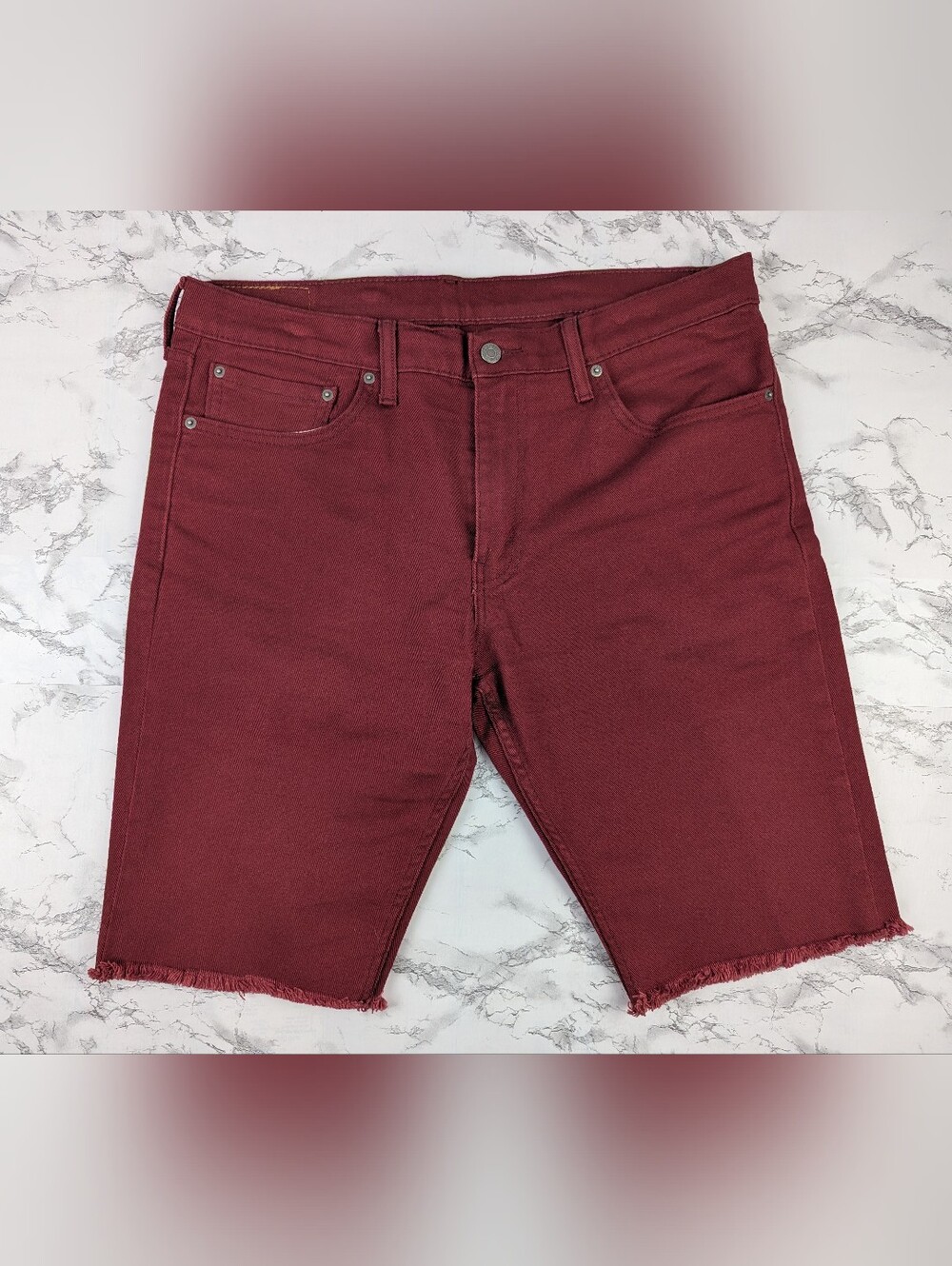 Levi's 511 Slim Custom Cut-Off Denim Shorts Burgundy Maroon Men's Size 36